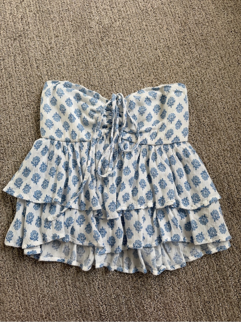Hollister Blue Floral Strapless or Halter Neck Ruffle Top